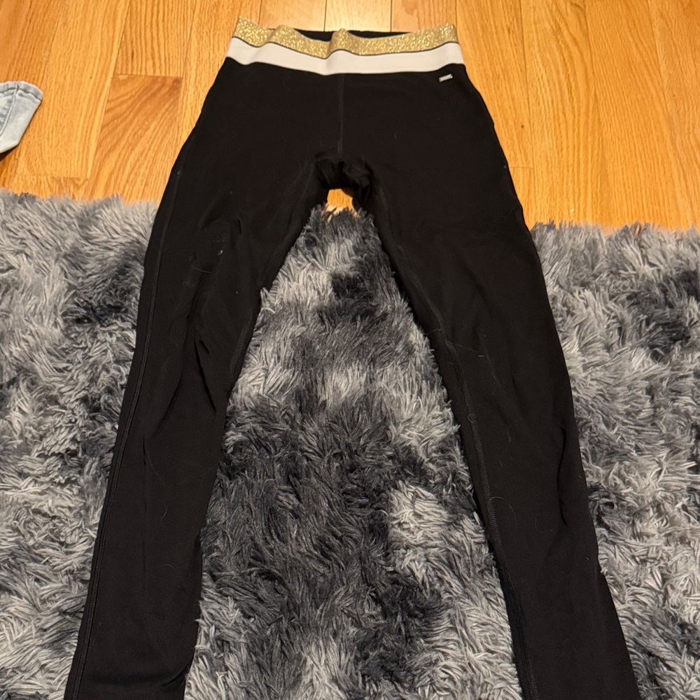 PINK Victoria's Secret Black Leggings with Gold Waistband